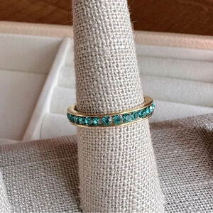 Blue Zircon CZ 18k Gold PVD Stainless Steel Stack Band Ring December Birthstone